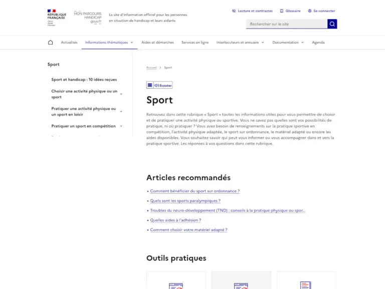 Site | Mon Parcours Handicap – Rubrique Sport