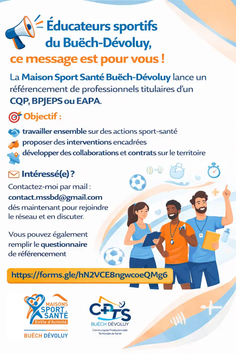 La Maison Sport Santé Buëch-Dévoluy lance un référencement de professionnels !
